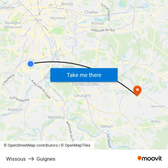 Wissous to Guignes map