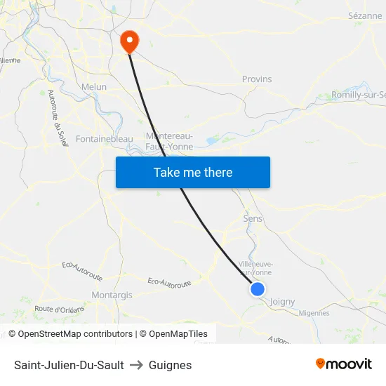 Saint-Julien-Du-Sault to Guignes map