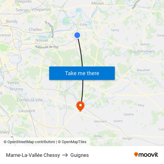 Marne-La-Vallée Chessy to Guignes map