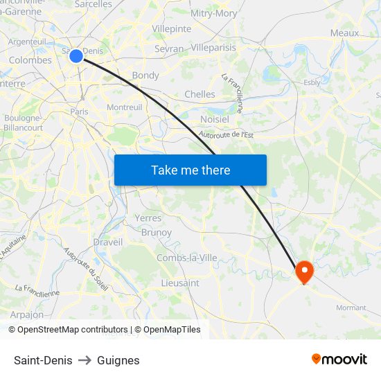 Saint-Denis to Guignes map