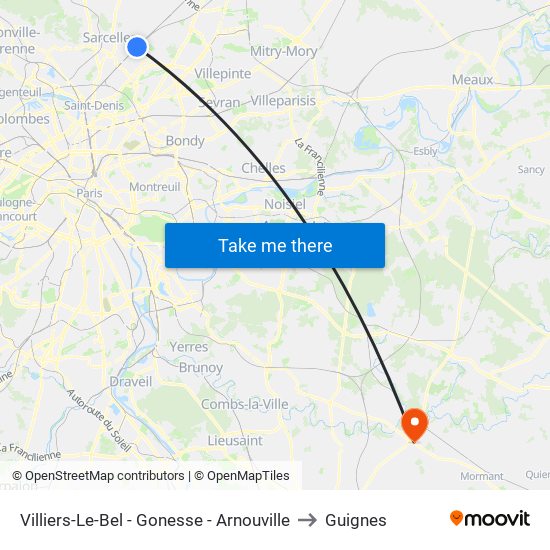 Villiers-Le-Bel - Gonesse - Arnouville to Guignes map