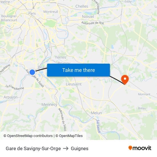 Gare de Savigny-Sur-Orge to Guignes map