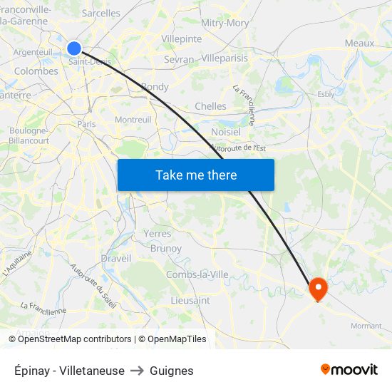 Épinay - Villetaneuse to Guignes map