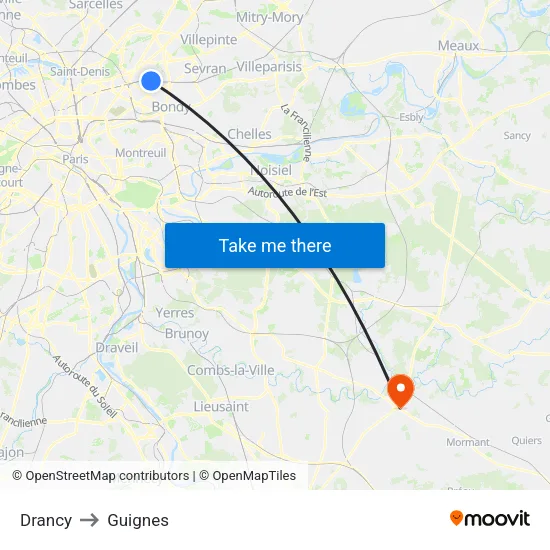 Drancy to Guignes map