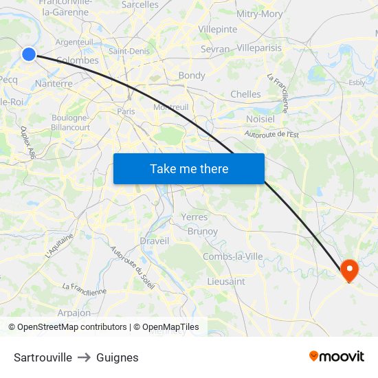 Sartrouville to Guignes map