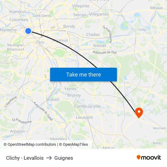 Clichy - Levallois to Guignes map