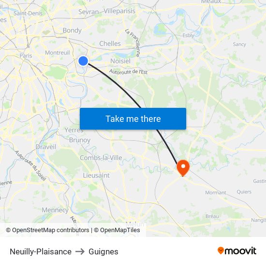 Neuilly-Plaisance to Guignes map