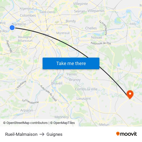Rueil-Malmaison to Guignes map