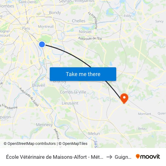 École Vétérinaire de Maisons-Alfort - Métro to Guignes map