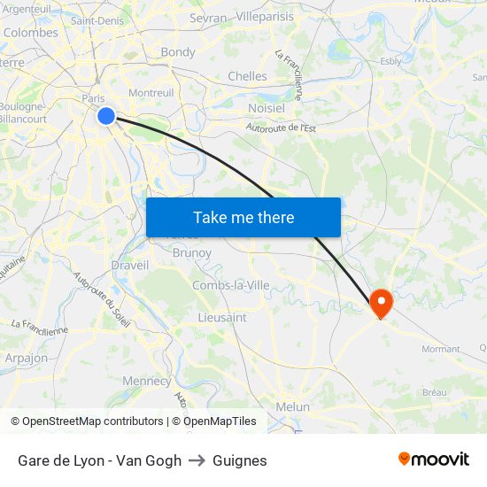 Gare de Lyon - Van Gogh to Guignes map