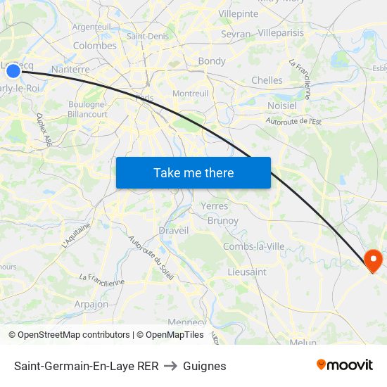 Saint-Germain-En-Laye RER to Guignes map