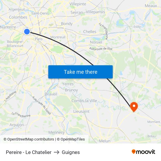 Pereire - Le Chatelier to Guignes map