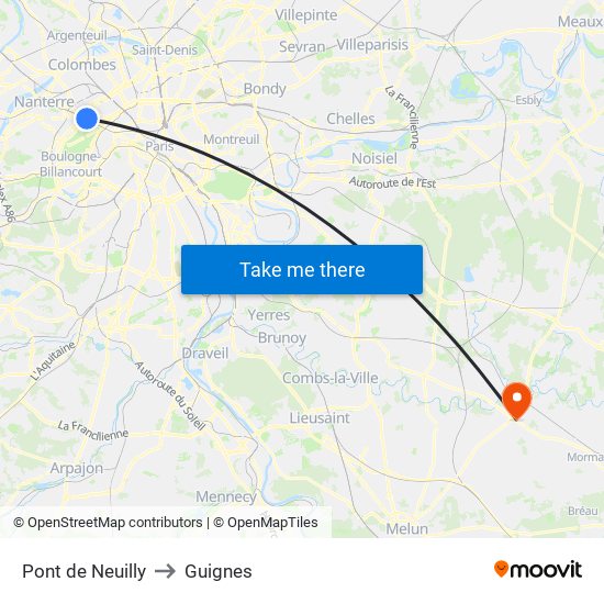 Pont de Neuilly to Guignes map