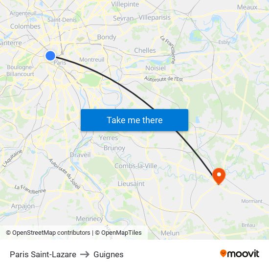 Paris Saint-Lazare to Guignes map