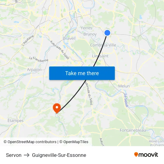Servon to Guigneville-Sur-Essonne map