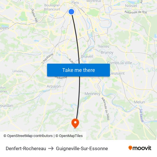 Denfert-Rochereau to Guigneville-Sur-Essonne map