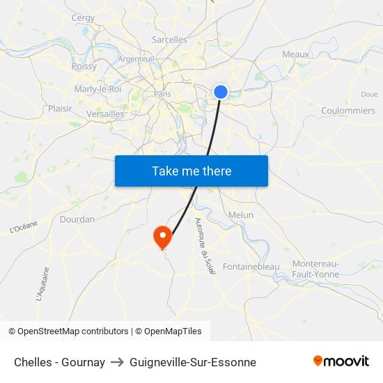 Chelles - Gournay to Guigneville-Sur-Essonne map