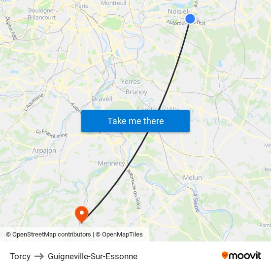 Torcy to Guigneville-Sur-Essonne map