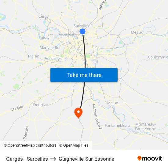 Garges - Sarcelles to Guigneville-Sur-Essonne map