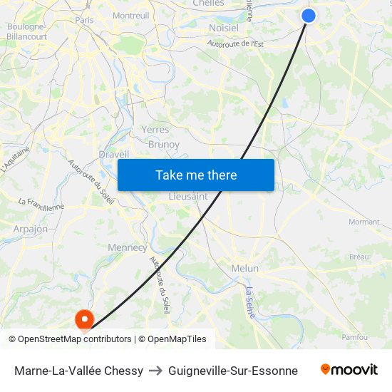 Marne-La-Vallée Chessy to Guigneville-Sur-Essonne map