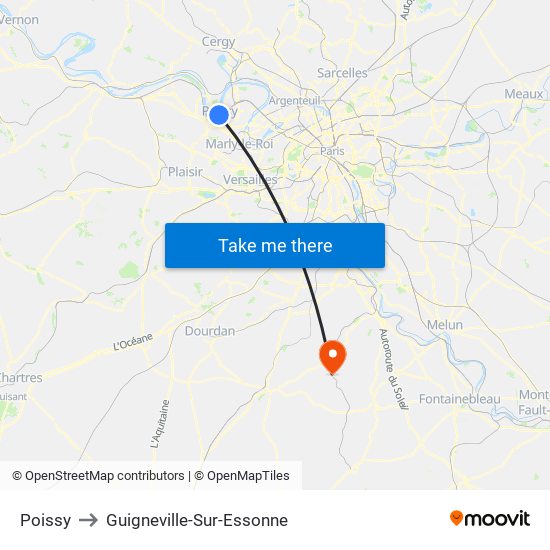 Poissy to Guigneville-Sur-Essonne map