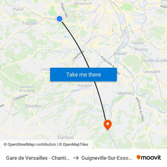 Gare de Versailles - Chantiers to Guigneville-Sur-Essonne map