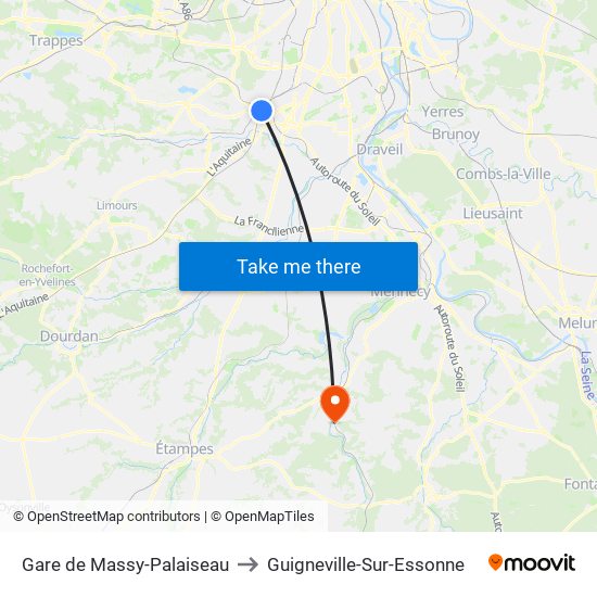 Gare de Massy-Palaiseau to Guigneville-Sur-Essonne map