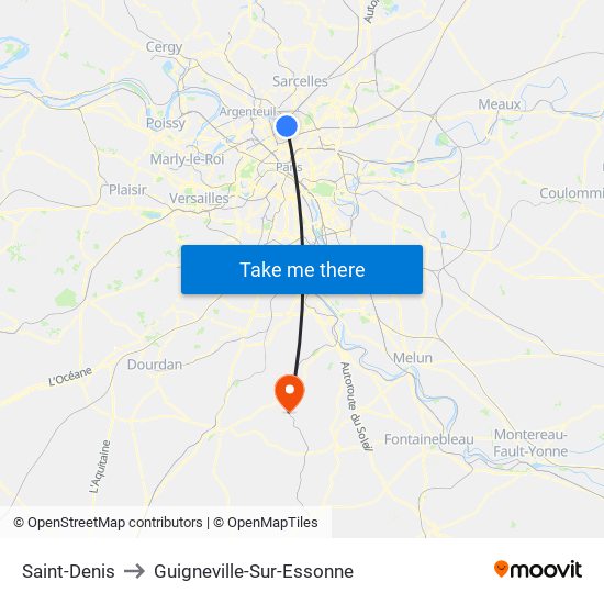 Saint-Denis to Guigneville-Sur-Essonne map
