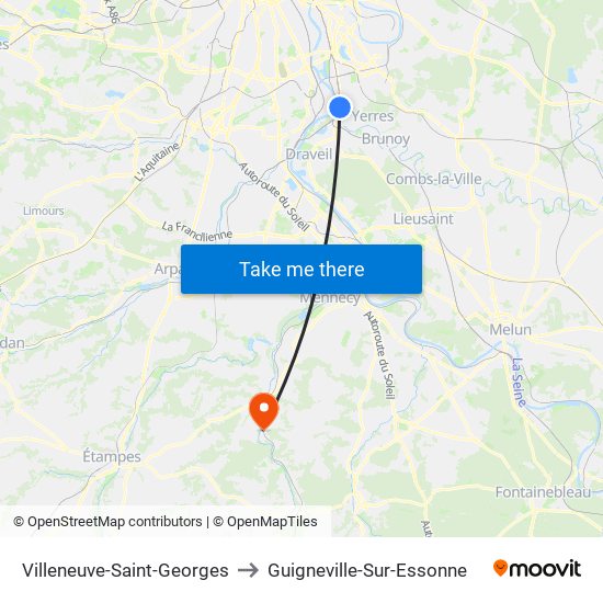 Villeneuve-Saint-Georges to Guigneville-Sur-Essonne map
