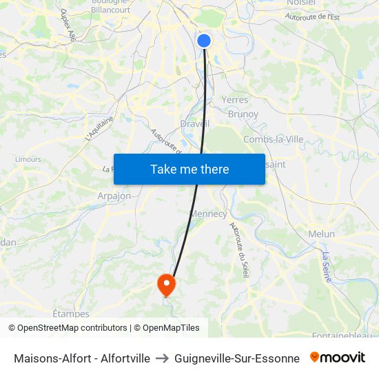 Maisons-Alfort - Alfortville to Guigneville-Sur-Essonne map