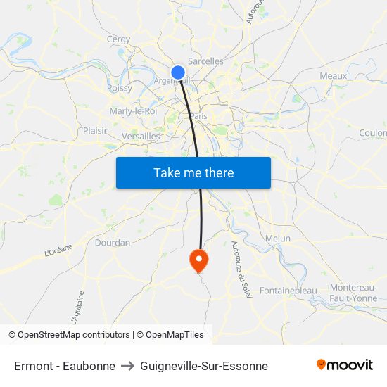 Ermont - Eaubonne to Guigneville-Sur-Essonne map