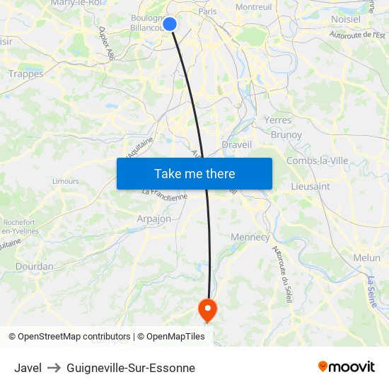 Javel to Guigneville-Sur-Essonne map