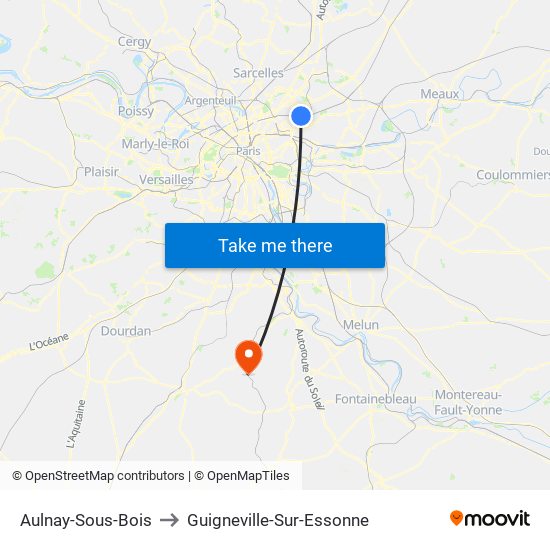 Aulnay-Sous-Bois to Guigneville-Sur-Essonne map