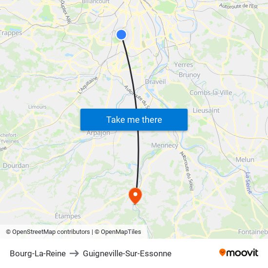 Bourg-La-Reine to Guigneville-Sur-Essonne map