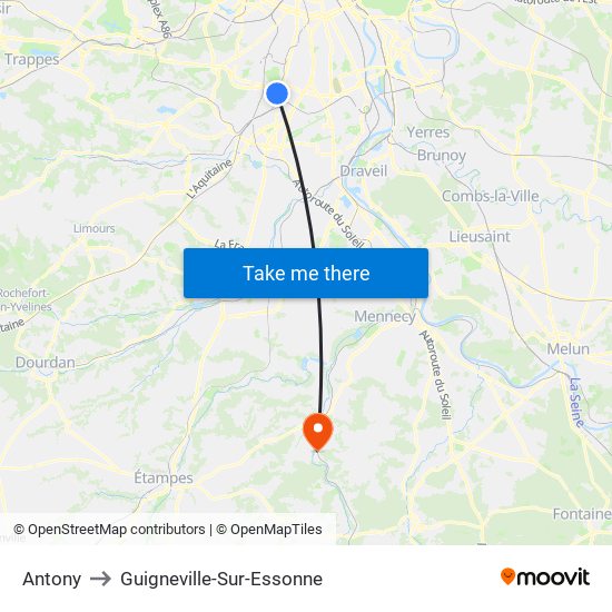 Antony to Guigneville-Sur-Essonne map