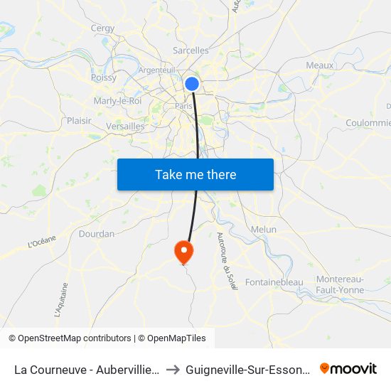 La Courneuve - Aubervilliers to Guigneville-Sur-Essonne map