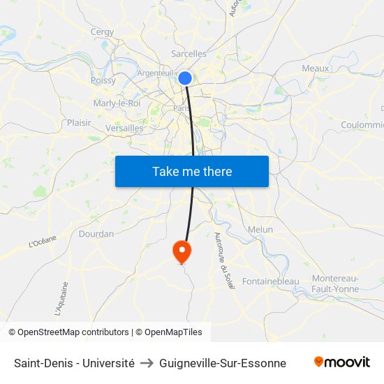 Saint-Denis - Université to Guigneville-Sur-Essonne map