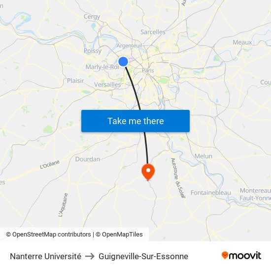 Nanterre Université to Guigneville-Sur-Essonne map