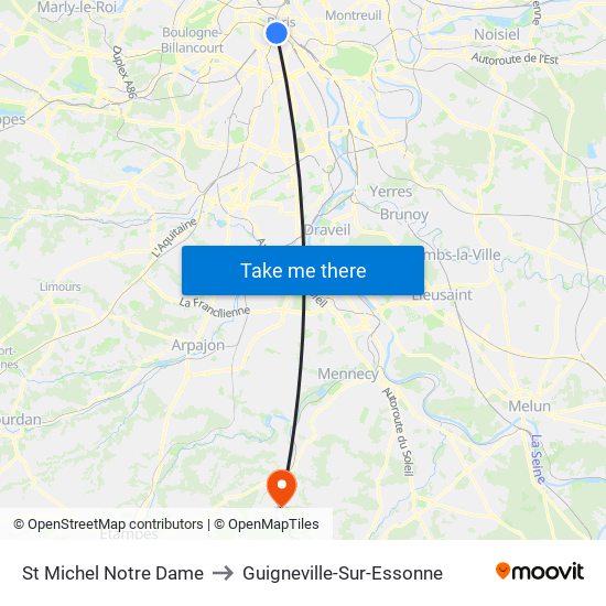 St Michel Notre Dame to Guigneville-Sur-Essonne map