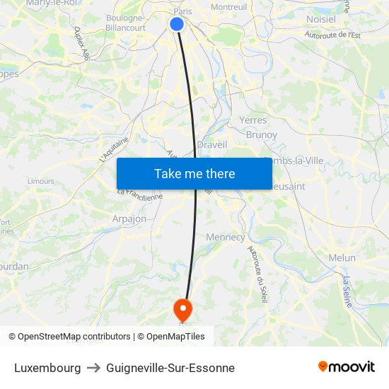 Luxembourg to Guigneville-Sur-Essonne map