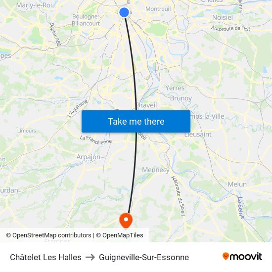 Châtelet Les Halles to Guigneville-Sur-Essonne map