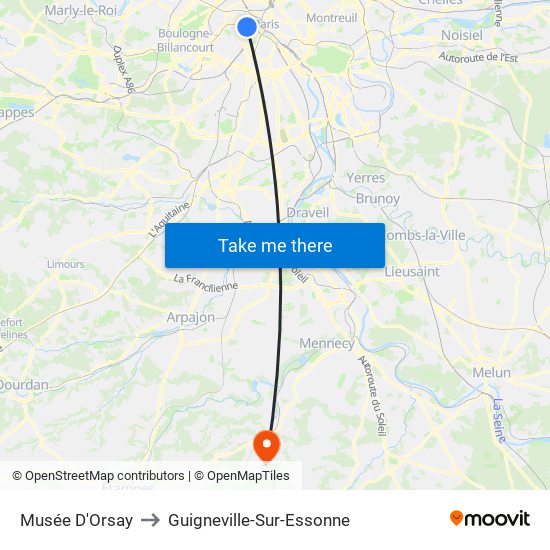 Musée D'Orsay to Guigneville-Sur-Essonne map
