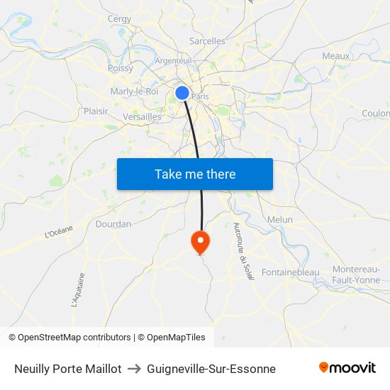 Neuilly Porte Maillot to Guigneville-Sur-Essonne map