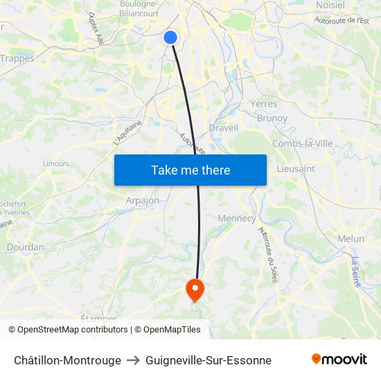 Châtillon-Montrouge to Guigneville-Sur-Essonne map