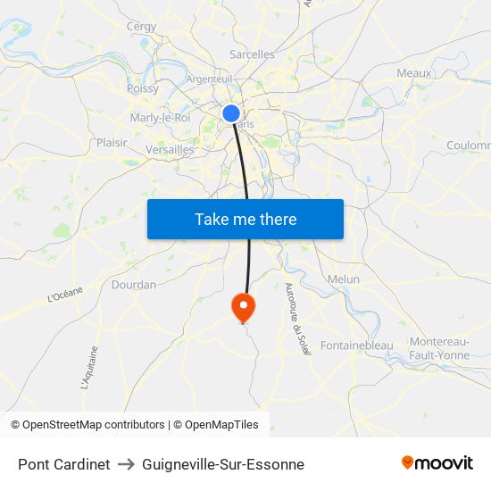 Pont Cardinet to Guigneville-Sur-Essonne map