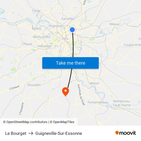 Le Bourget to Guigneville-Sur-Essonne map