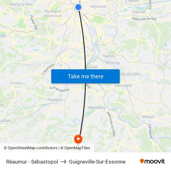 Réaumur - Sébastopol to Guigneville-Sur-Essonne map