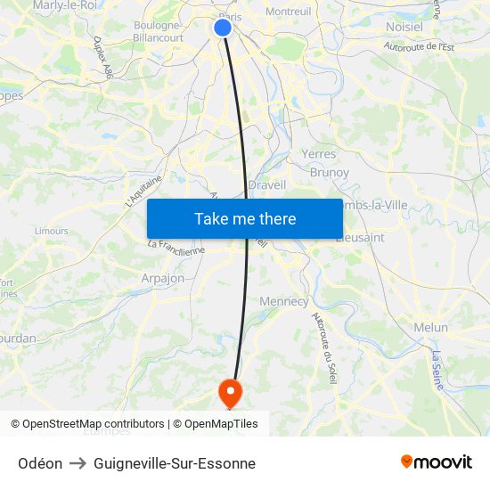 Odéon to Guigneville-Sur-Essonne map