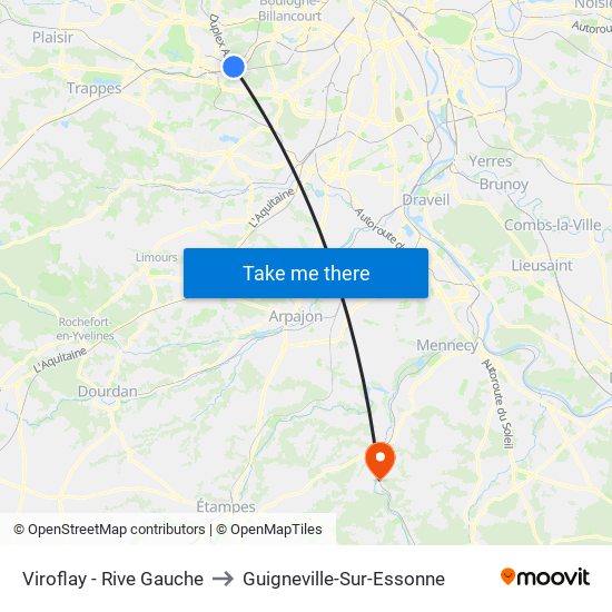 Viroflay - Rive Gauche to Guigneville-Sur-Essonne map