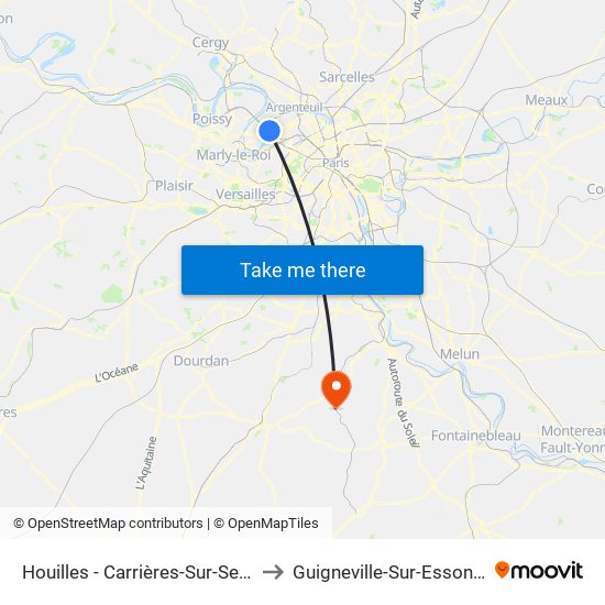 Houilles - Carrières-Sur-Seine to Guigneville-Sur-Essonne map